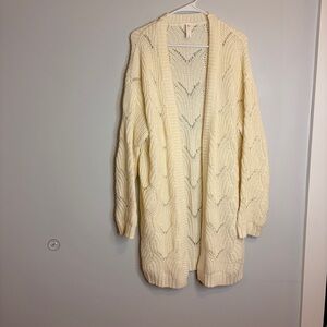 Daily Practice Open-Front Ivory Cable-Knit Women’s Cardigan Sweater Small